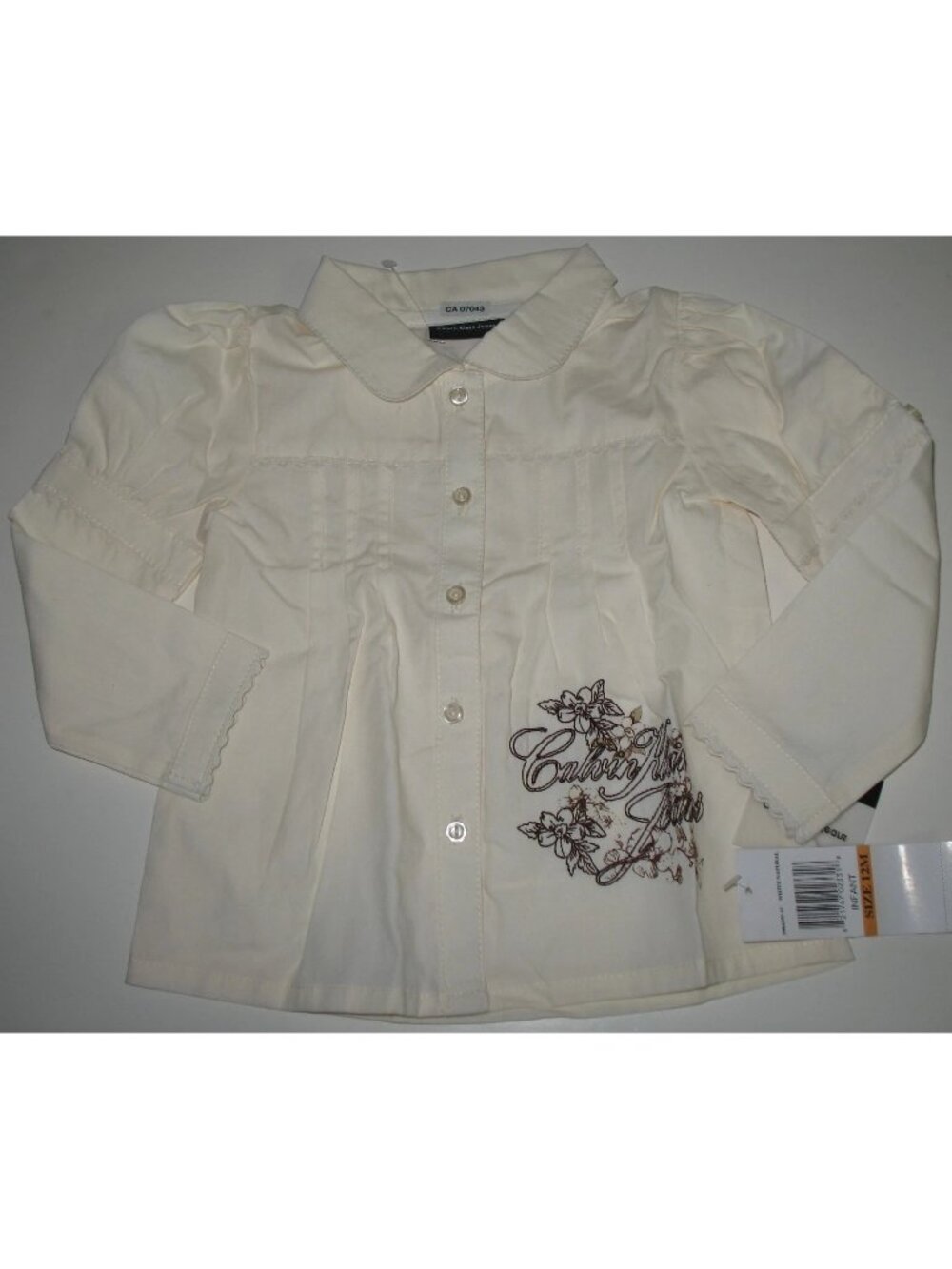 Calvin Klein Baby Girl's Blouse Shirt Size 12 Months Mos Beige Dressy NEW U25